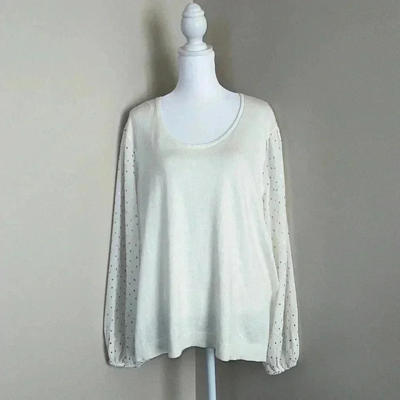 89th + Madison Scoop Neck Sweater With Semi-Sheer Sleeve​​ - Picture 1 of 12